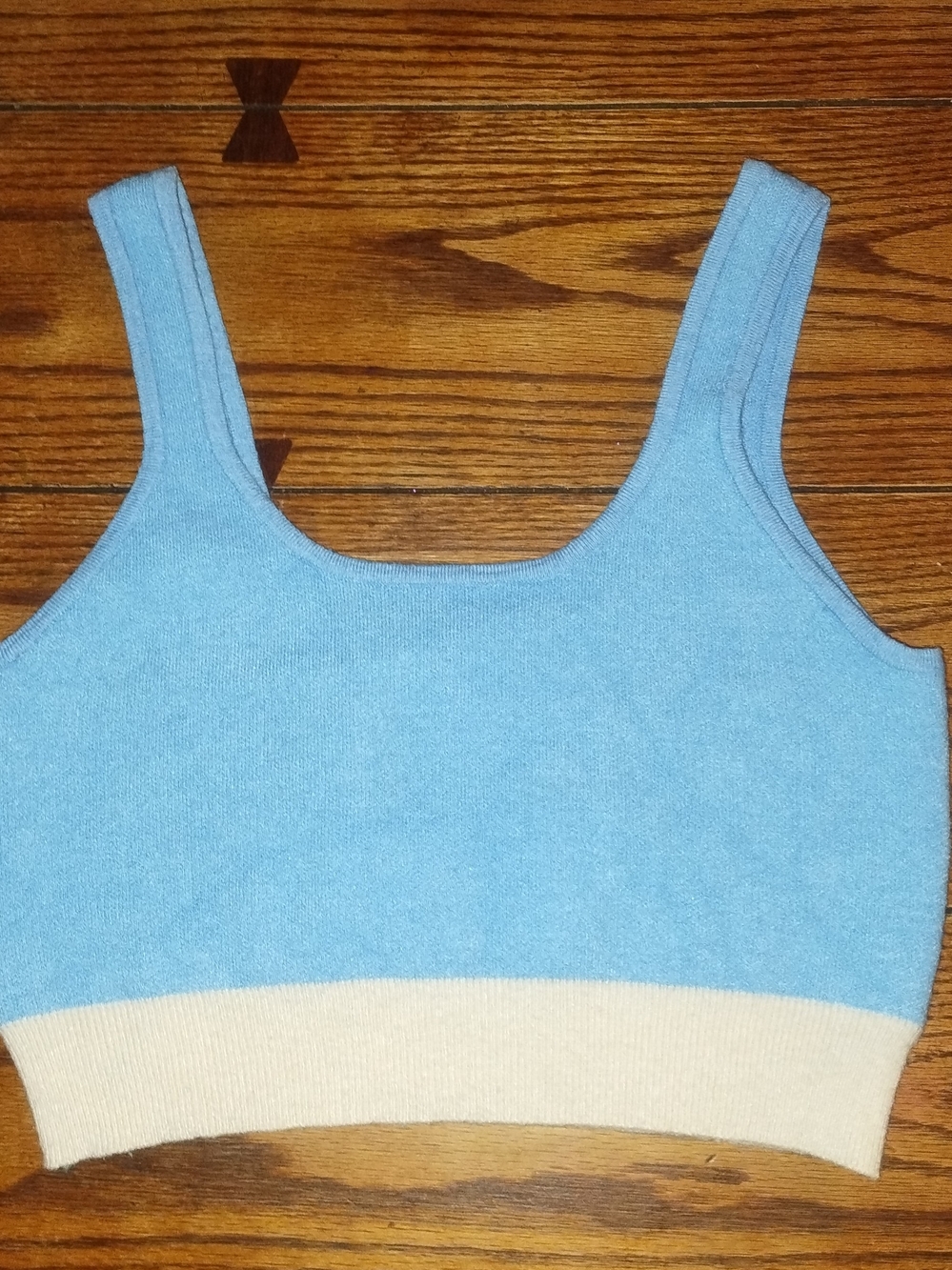 Kendall & Kylie Sky Blue Cropped Tank with Cream Hem Medium